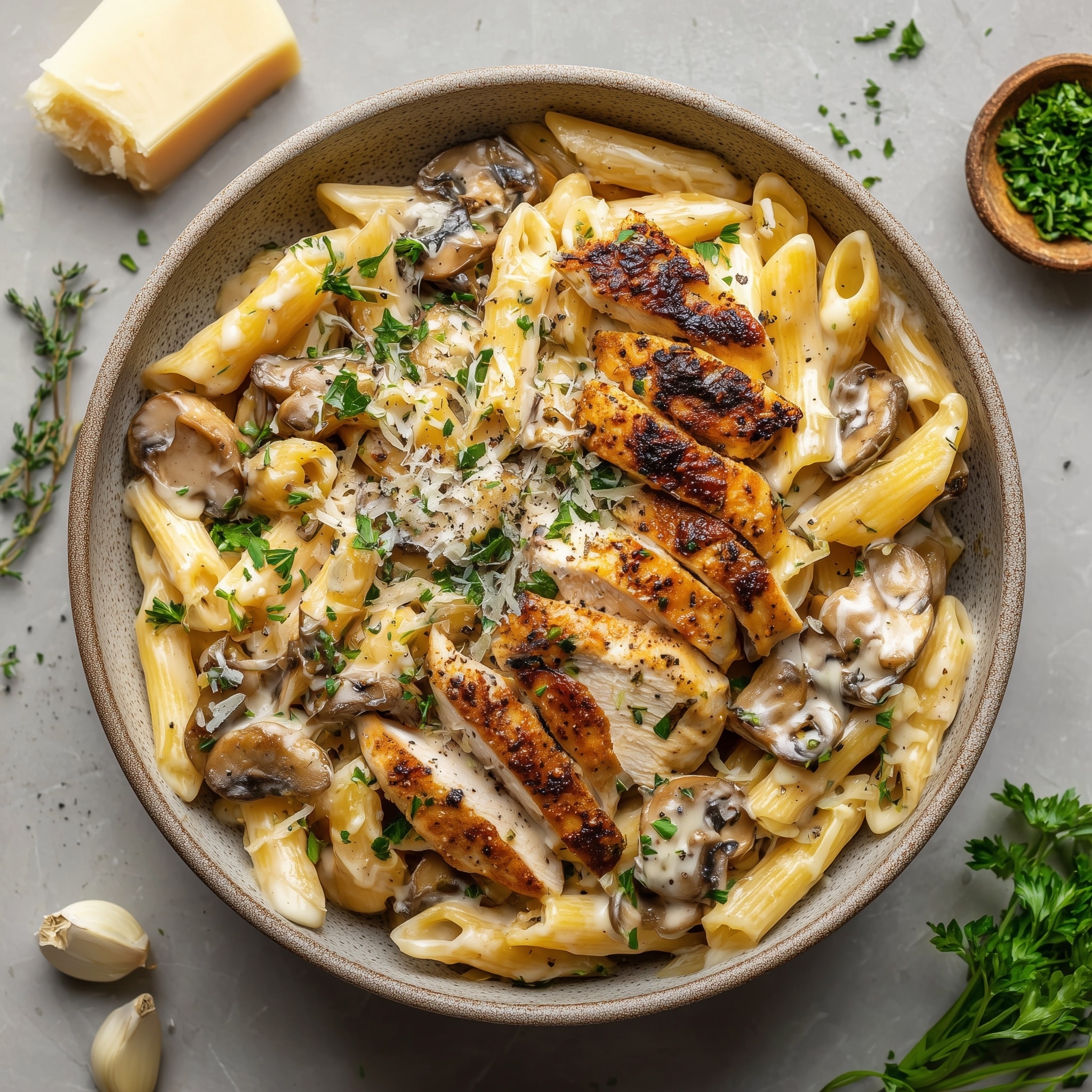 Creamy Mushroom and Asparagus Chicken Penne Recipe - Recipe Image