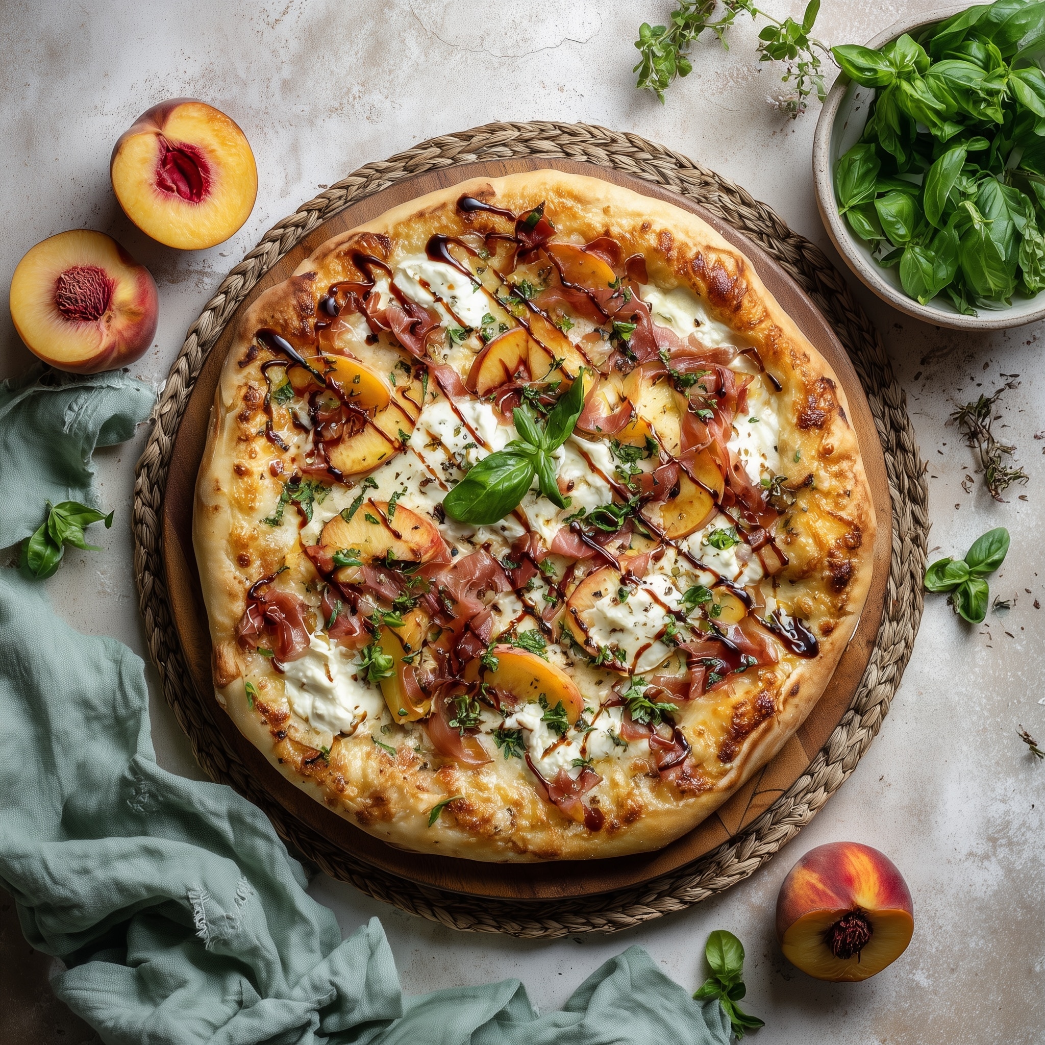 Peach Basil Flatbread Recipe - Recipe Image