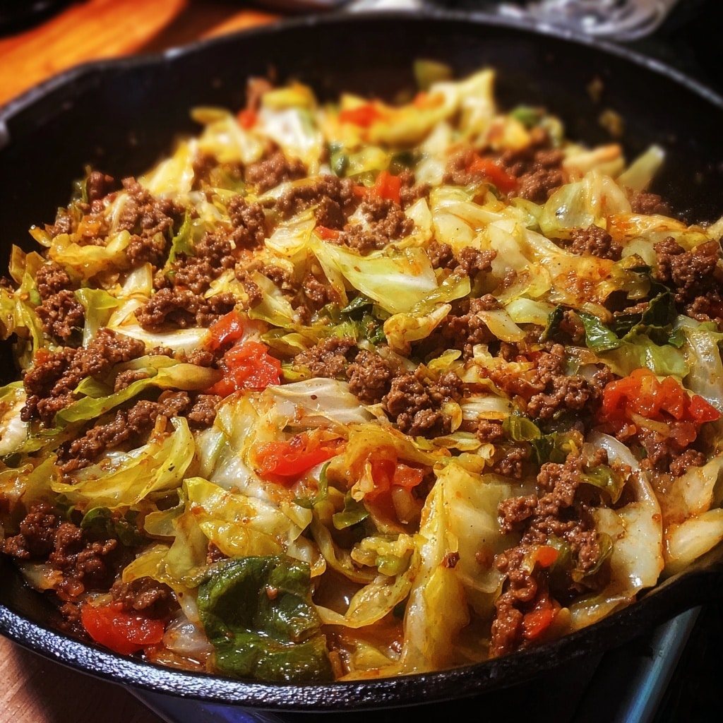 Savory Ground Beef and Cabbage Skillet Recipe - Recipe Image