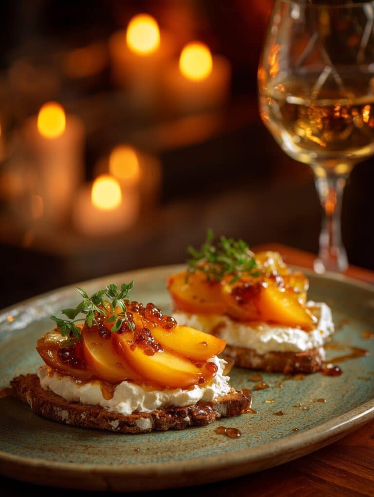 Peach Bruschetta with Goat Cheese & Honey Recipe