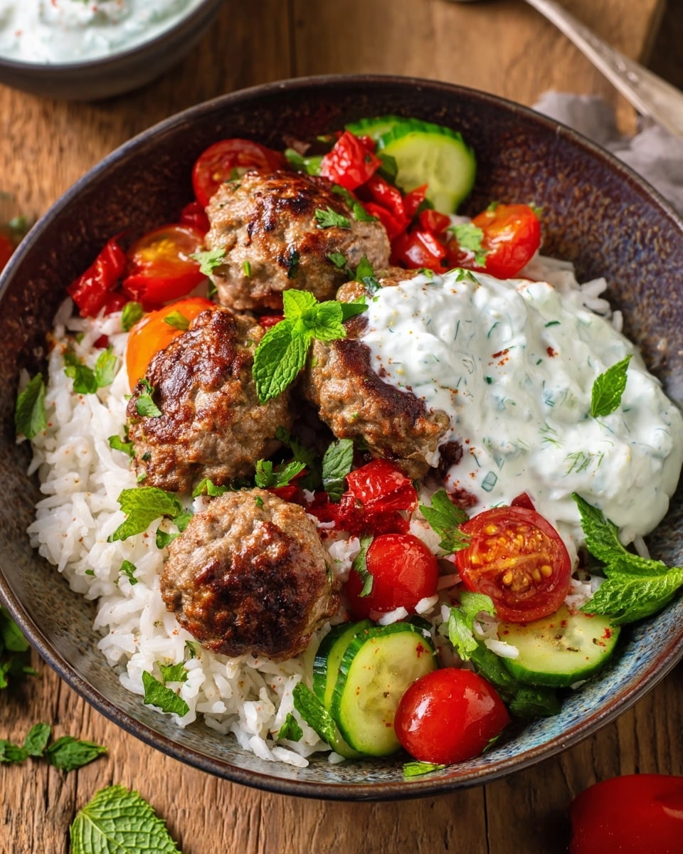 Greek Meatball and Tzatziki Rice Bowls Recipe - Recipe Image