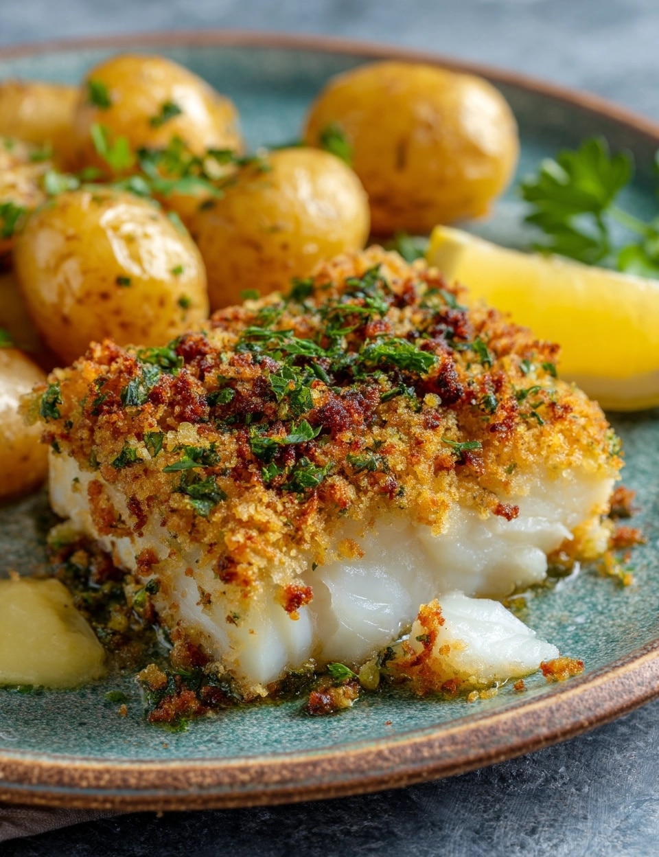 Lemony Herb-Crusted Cod with Parmesan Crunch Recipe - Recipe Image