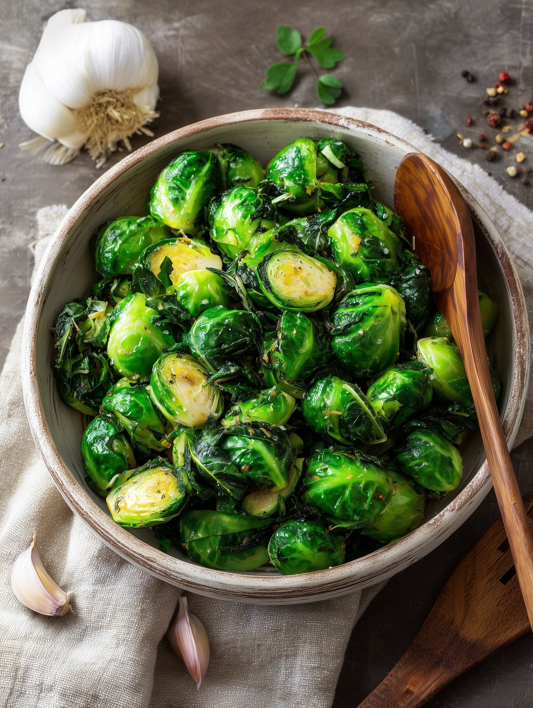 Roasted Brussels Sprouts with Red Peppers and Shallots Recipe - Recipe Image
