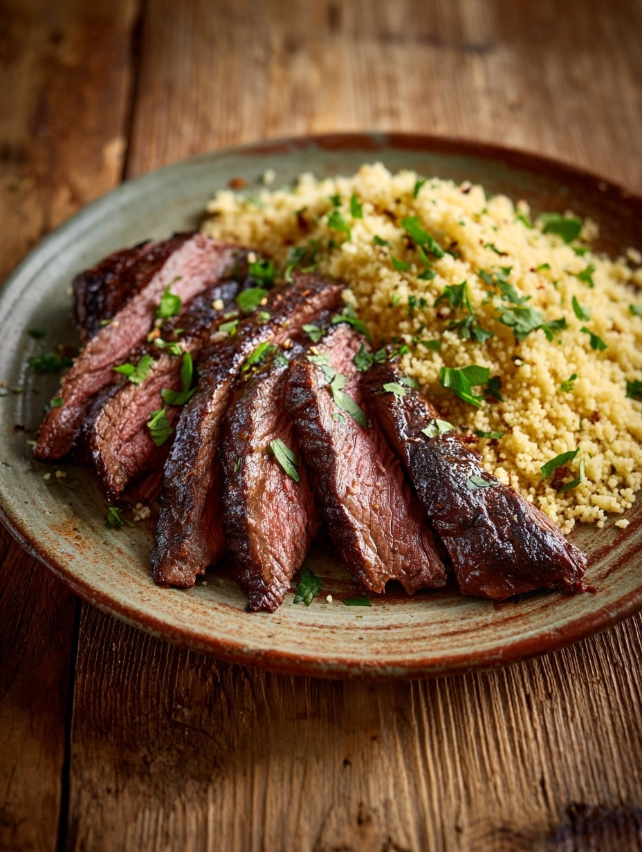 Creamy Parmesan Flank Steak over Savory Orzo Recipe - Recipe Image