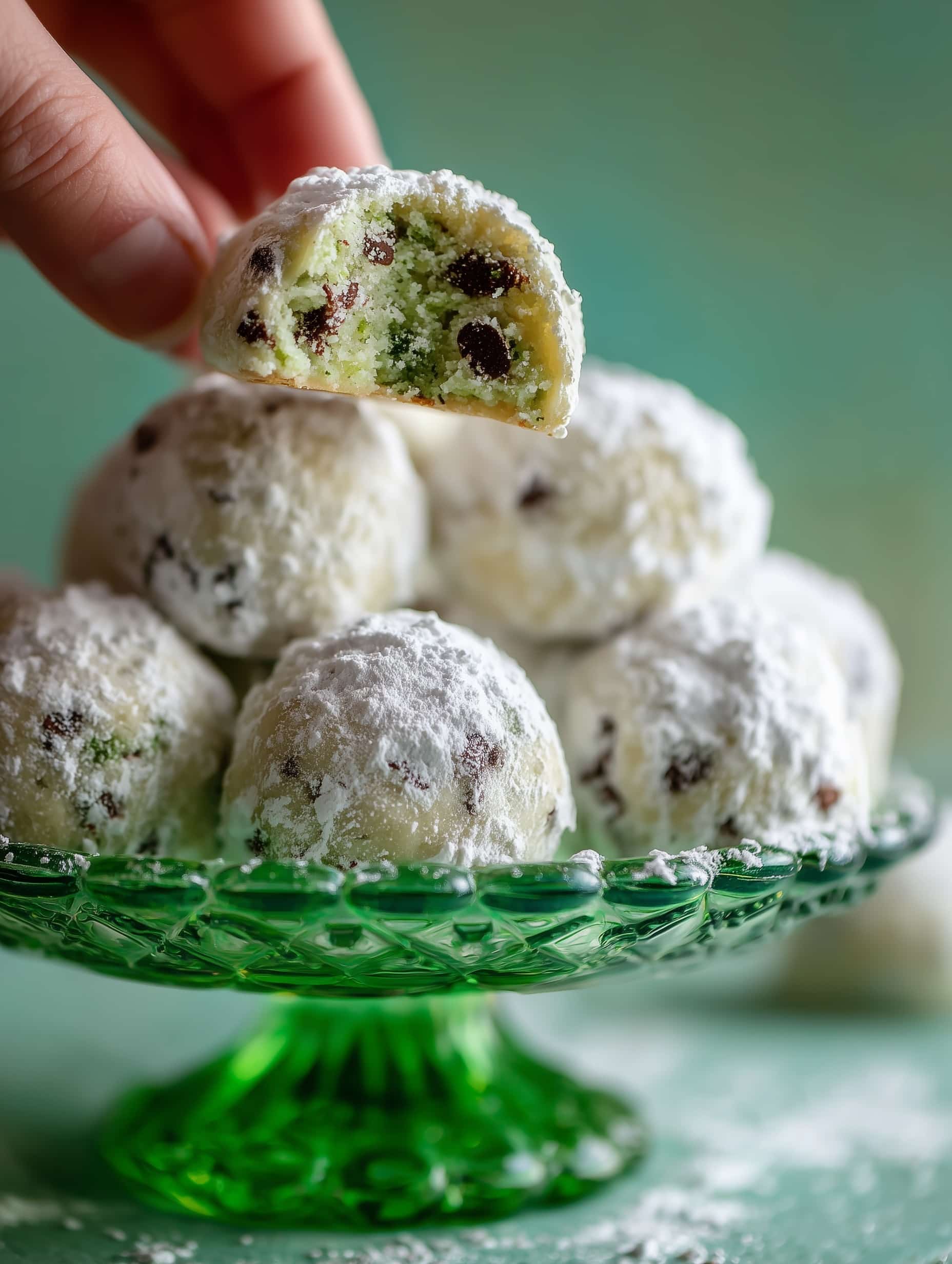 Mint Chocolate Chip Snowball Cookies Recipe - Recipe Image