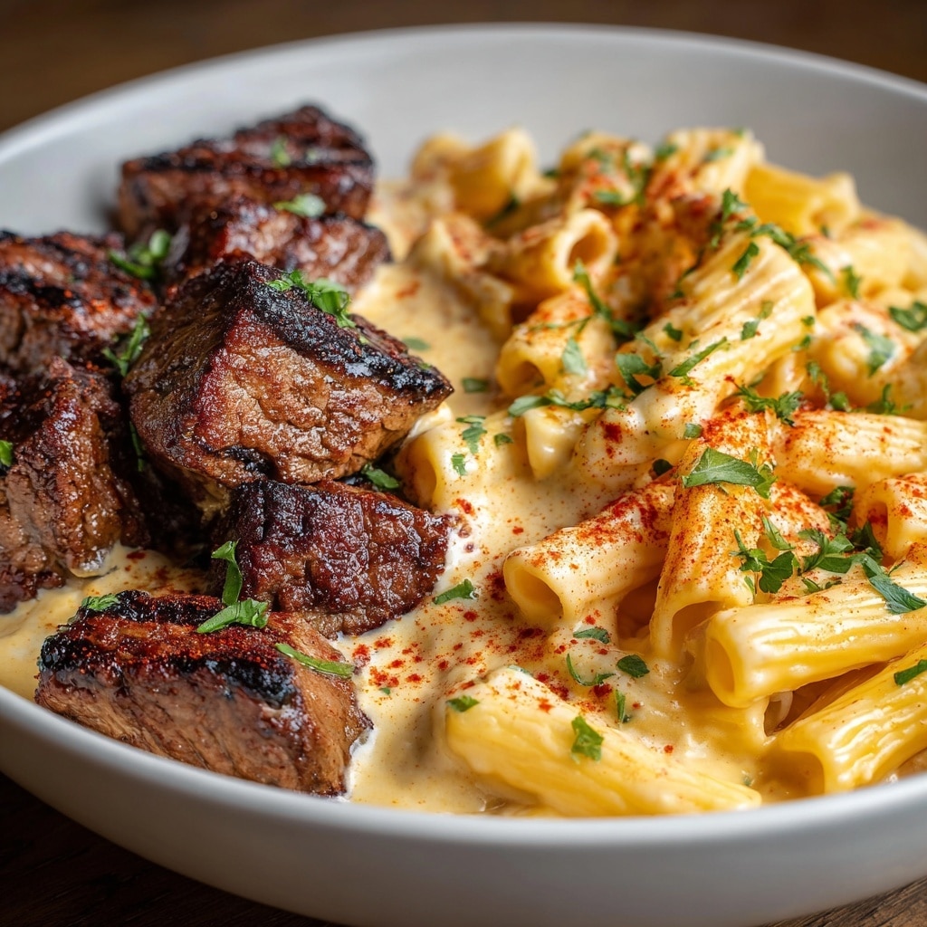 Cajun Steak Tips with Cheesy Rigatoni Recipe - Recipe Image