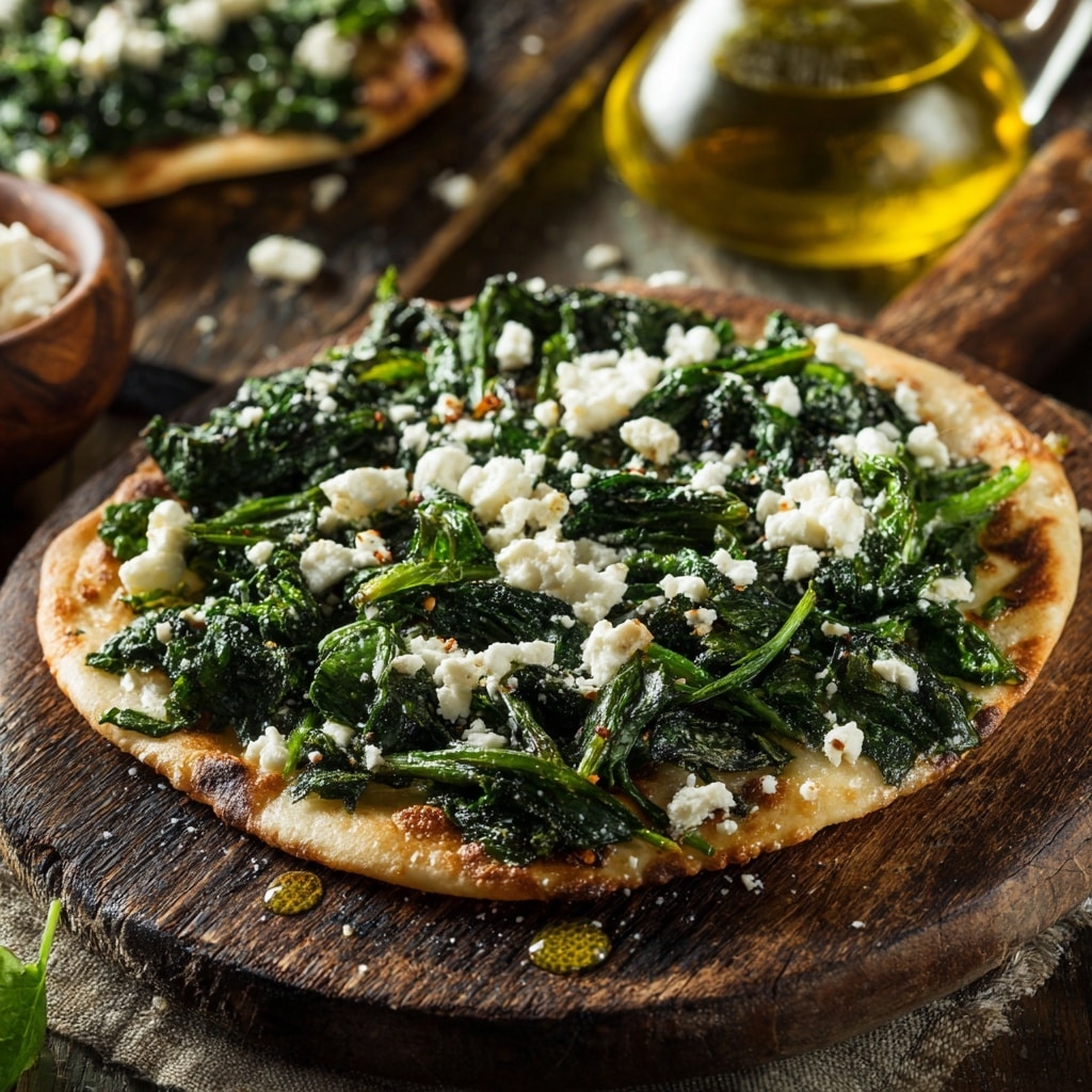 Greek Roasted Garlic Spinach White Pizza Recipe - Recipe Image