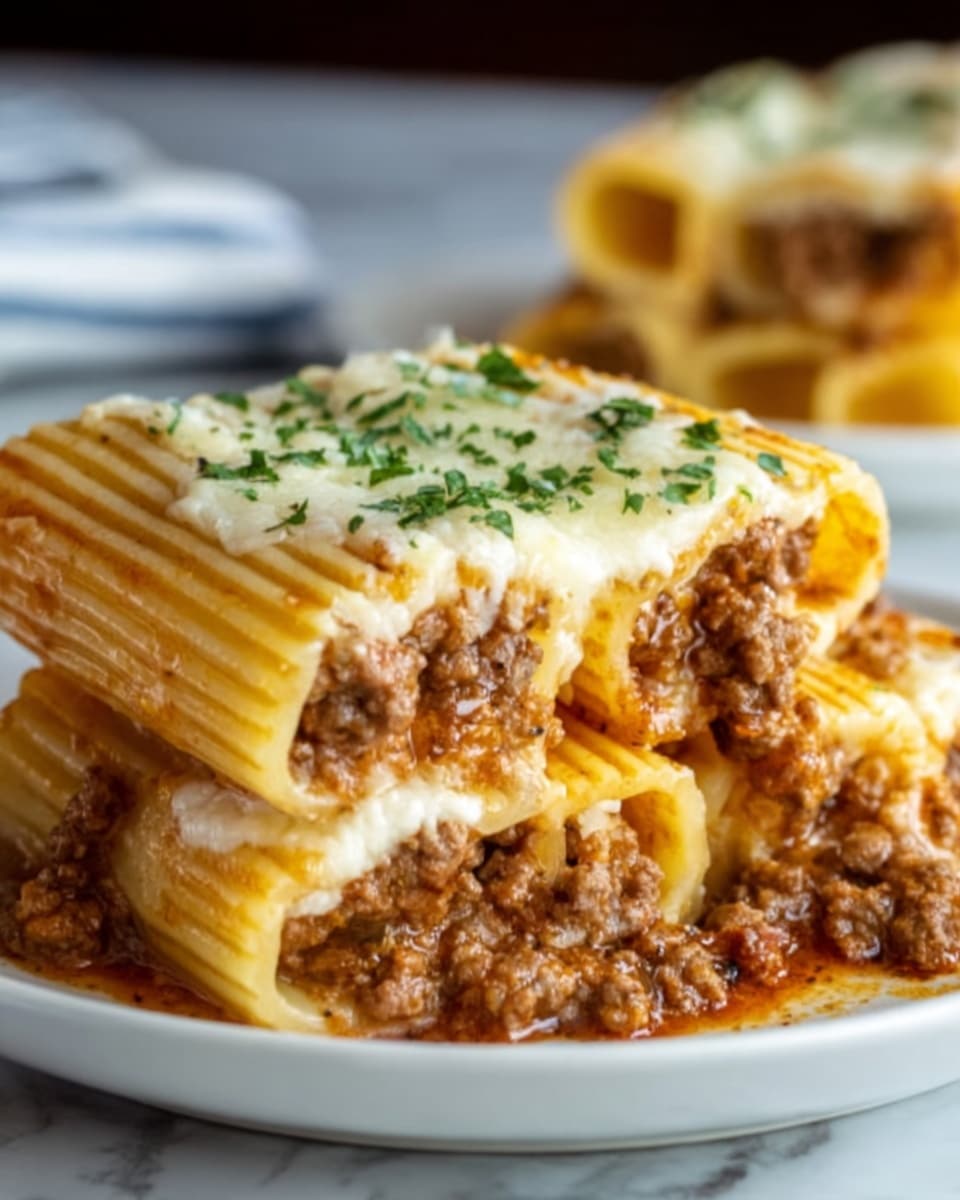 Baked Rigatoni Stuffed with Beef Ragu & Mozzarella Recipe - Recipe Image