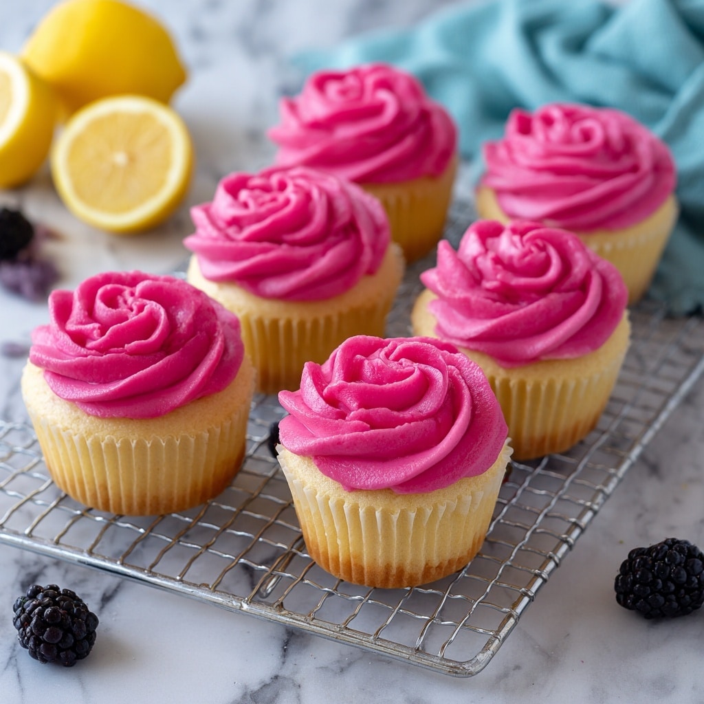 Lemon Poppy Seed Cupcakes with Blackberry Frosting Recipe - Recipe Image
