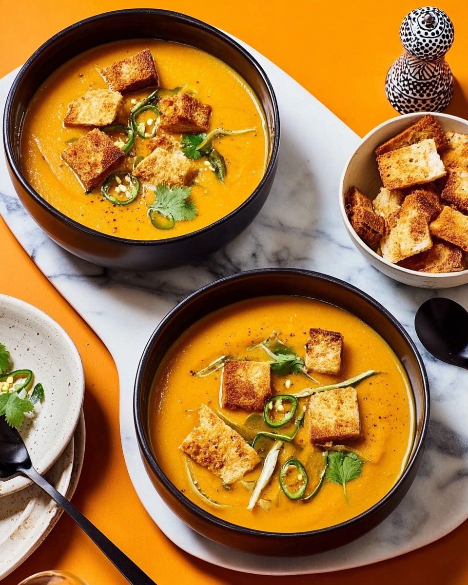 Curried Coconut Lentil Soup with Naan Croutons Recipe - Recipe Image