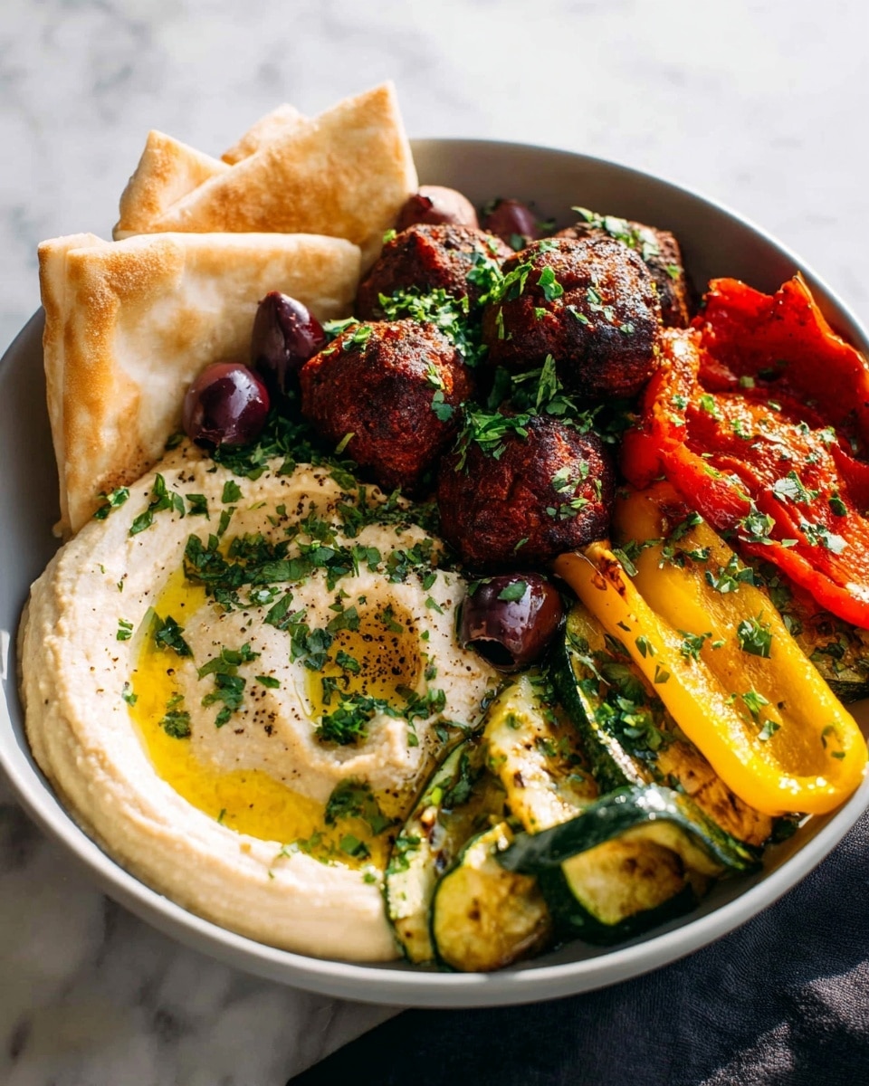Harissa Meatballs with Whipped Feta and Roasted Veggies Recipe - Recipe Image