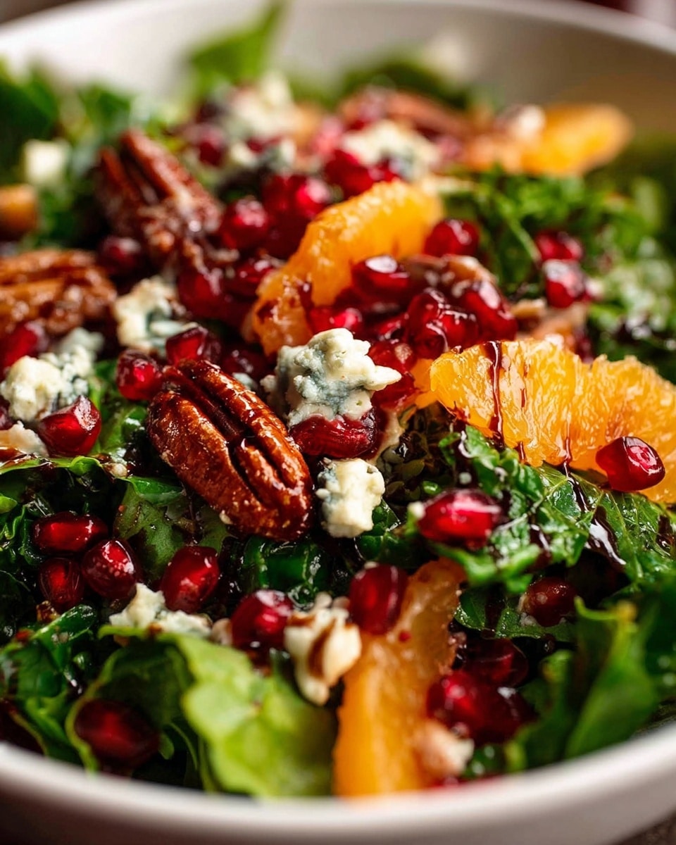 Pomegranate Salad with Spinach, Kale, Honey Walnuts & Pomegranate Dressing Recipe - Recipe Image