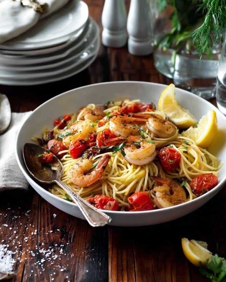 Shrimp and Lemon Pasta with Cherry Tomatoes Recipe
