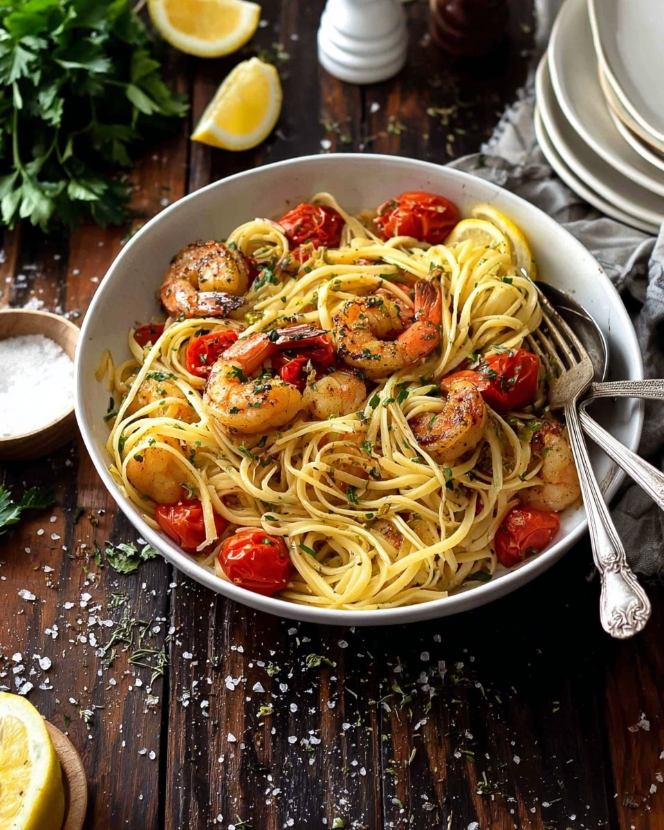 Shrimp and Lemon Pasta with Cherry Tomatoes Recipe - Recipe Image