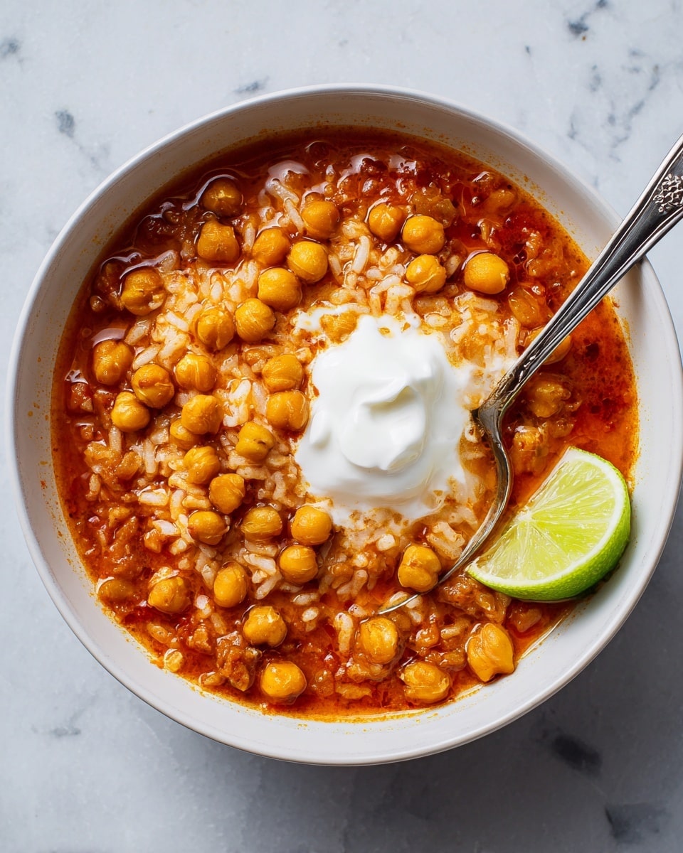 Chickpea Tomato-Rice Soup with Crispy Chickpeas and Yogurt Recipe - Recipe Image