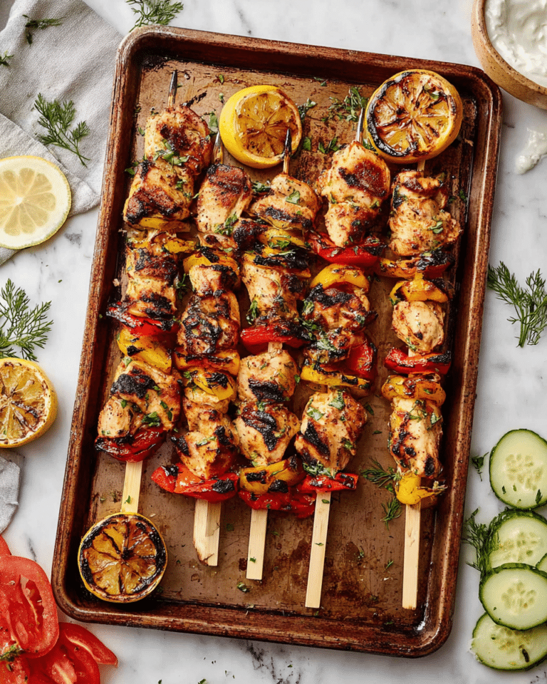 Greek Chicken Kabobs with Tzatziki and Grilled Lemon Recipe