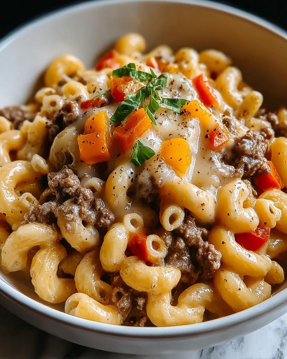 High-Protein Creamy Philly Cheesesteak Mac & Cheese Recipe - Recipe Image