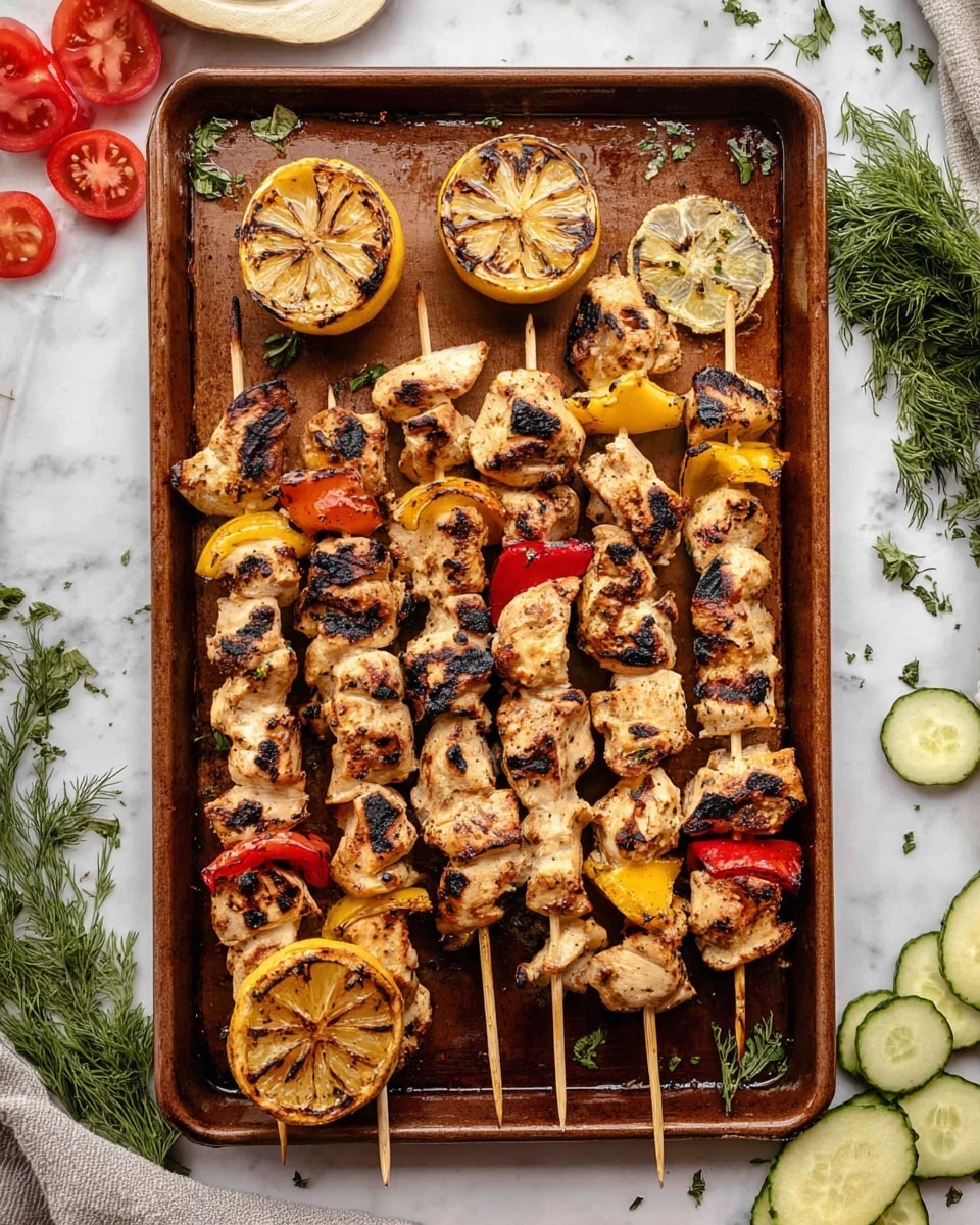 Greek Chicken Kabobs with Tzatziki and Grilled Lemon Recipe - Recipe Image