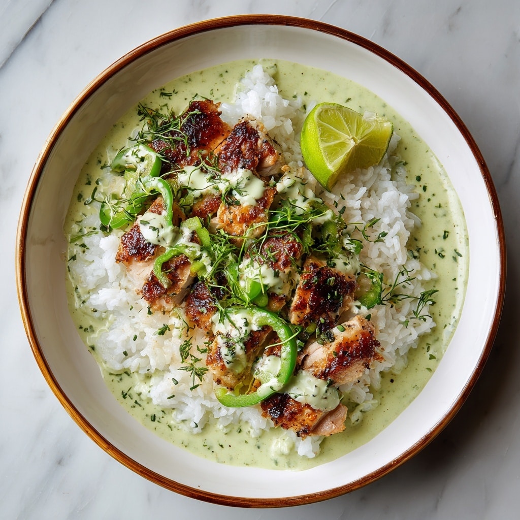 Creamy Poblano Chicken with Cilantro Lime Rice Recipe - Recipe Image