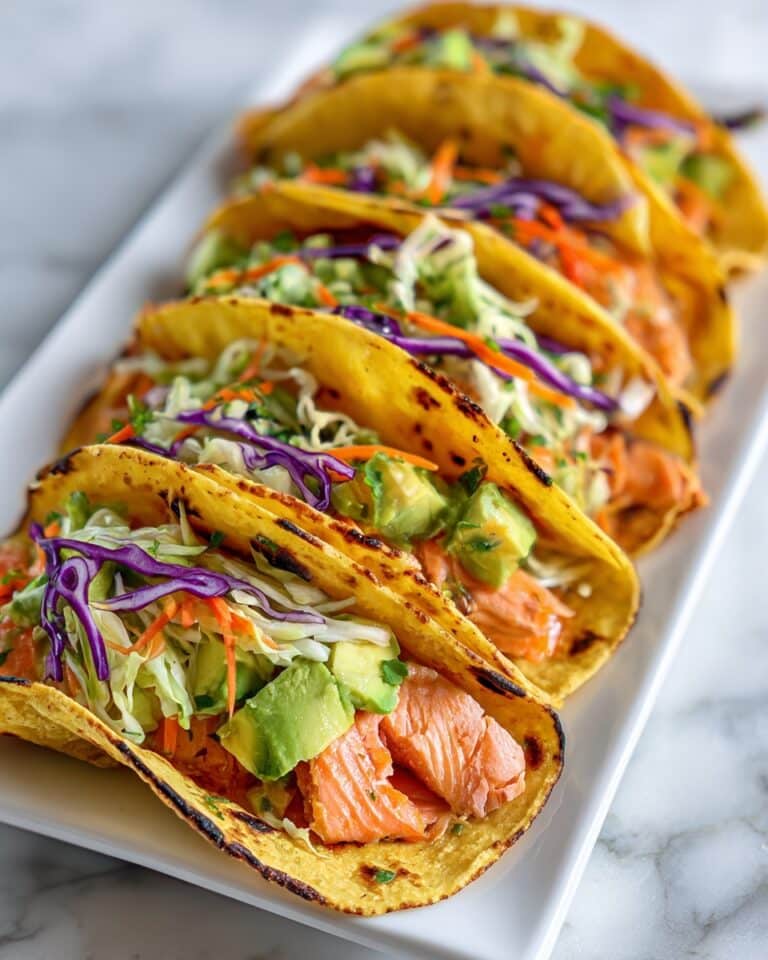 Grilled Salmon Tacos with Avocado Cabbage Carrot Slaw Recipe